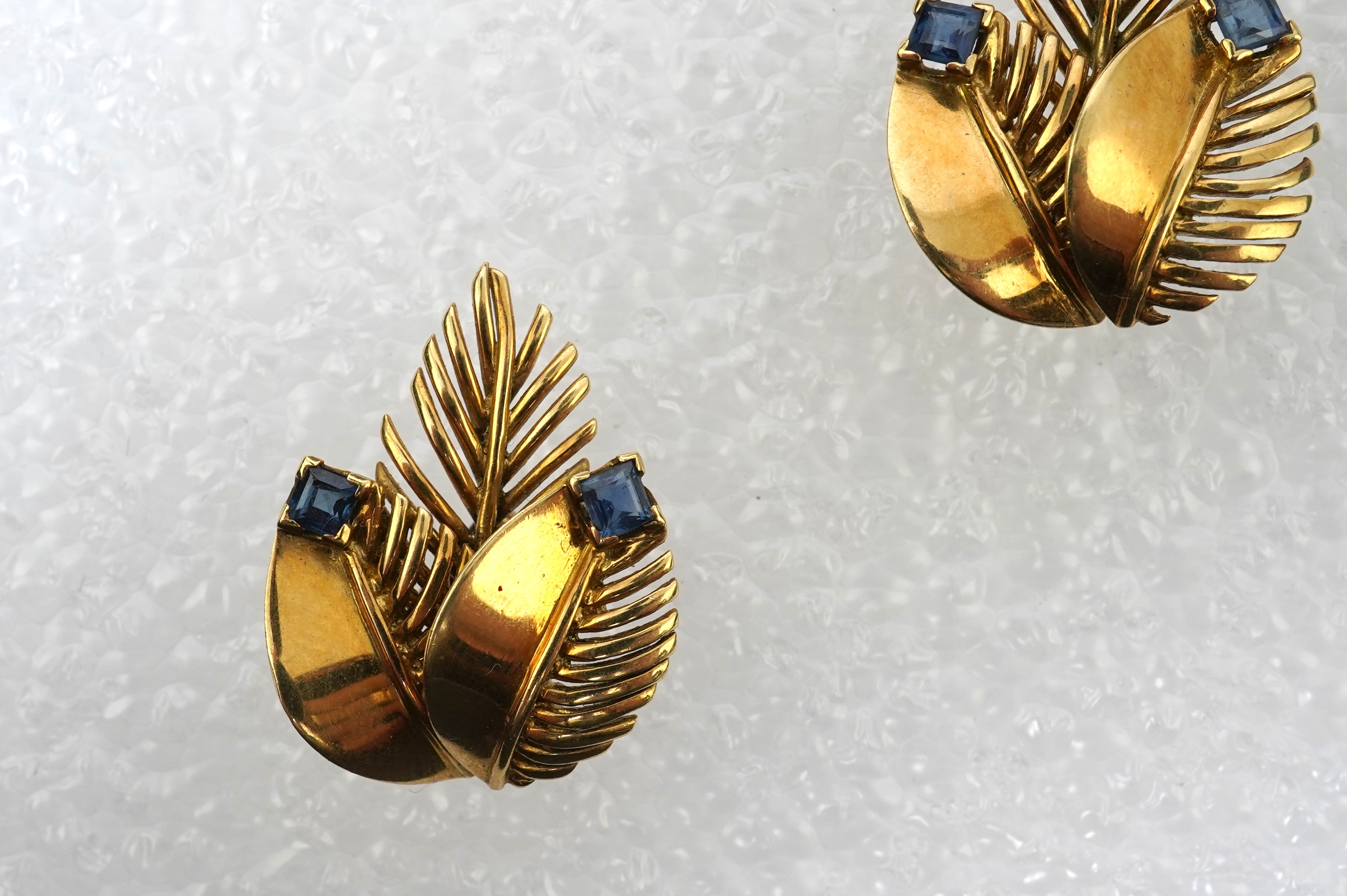 A pair of gold and sapphire earrings, 1950s